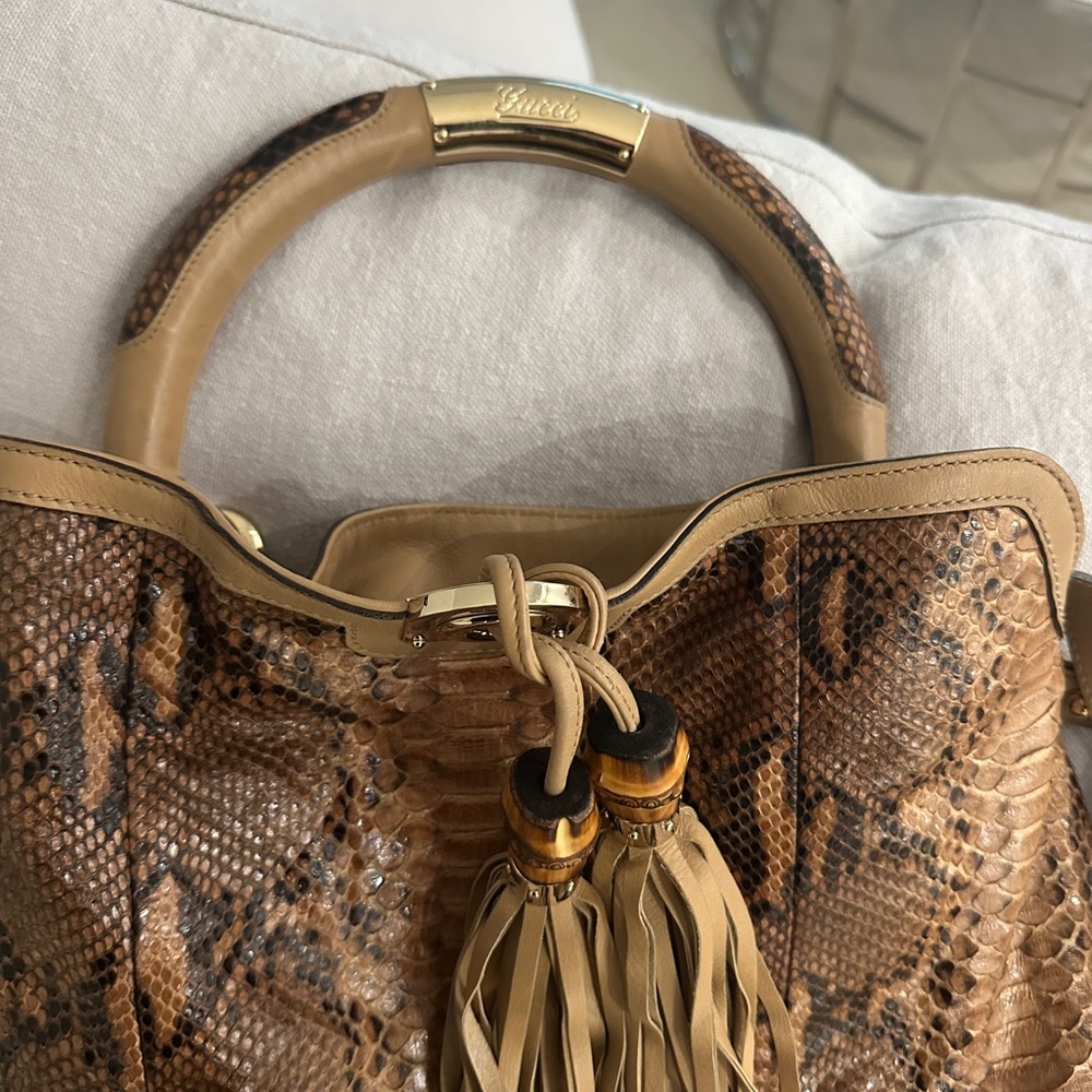 Gucci Large Bamboo Top Handle In Python W/ Fringe… - image 3